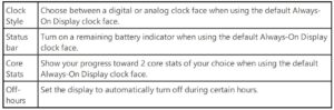 Settings table