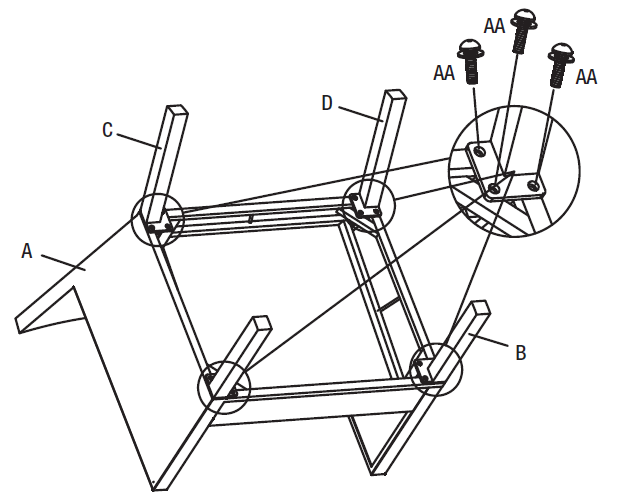 Leg screws locations