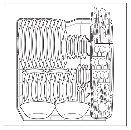 Bottom rack loading example with as much crockery as it can handle