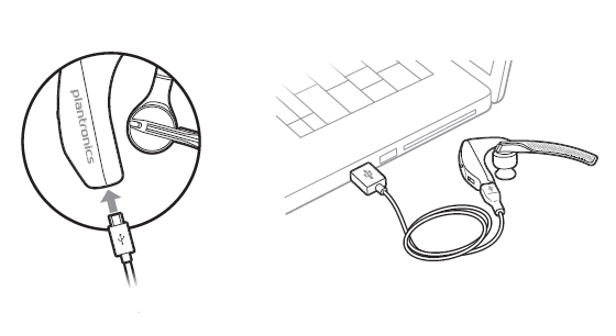 Plugging a micro-USB cable in to charge the headset