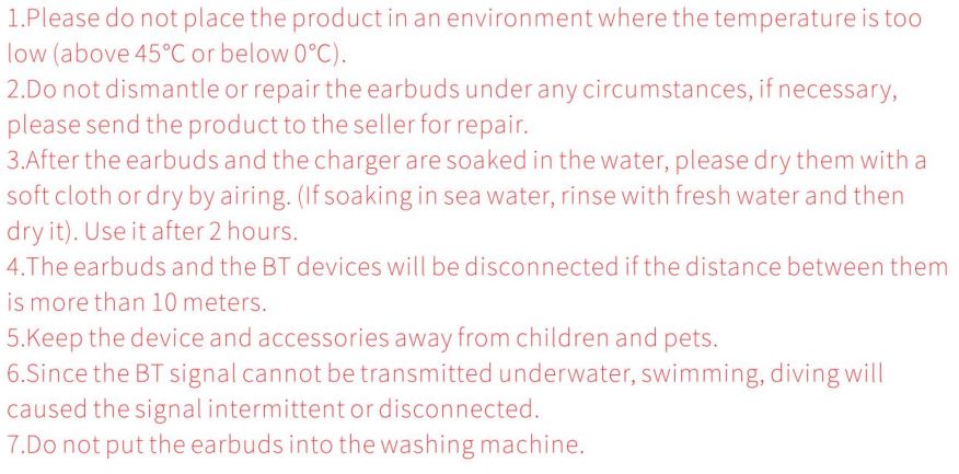 Warnings for the TOZO T10 TWS Wireless Earbuds