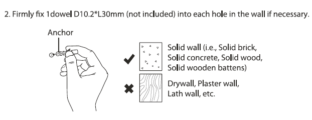 Using a dowel to affix the sound bar to the wall