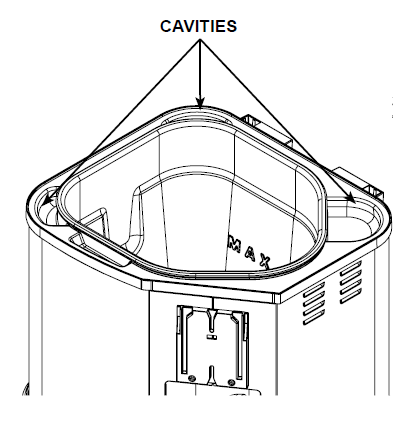 Diagram showing the cavities around the fryer basket