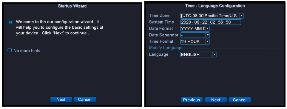 Startup wizard screen