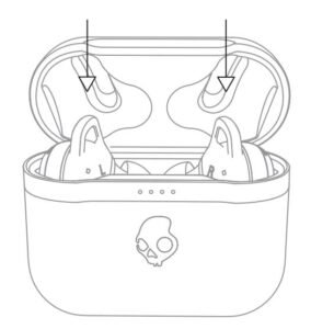 Putting the earbuds into the charging case