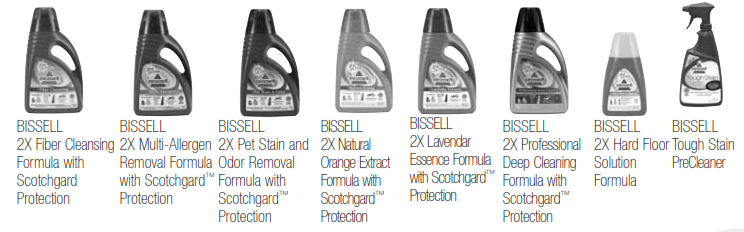 The various Bissel cleaning fluids on sale