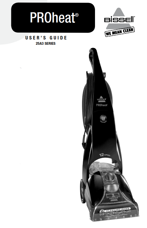 Bissell 25A3 Series PROheat user guide fornt page