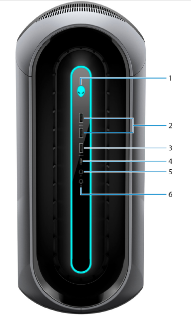 Front of the computer with numbered button locations
