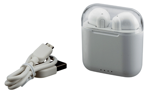 Photo of Onn earbuds in charger with USB cable
