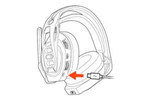Plugging the headphones into a power cord