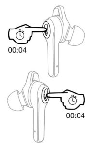 Holding down the buttons on both earbuds