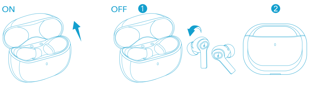 Powering the earbuds on and off