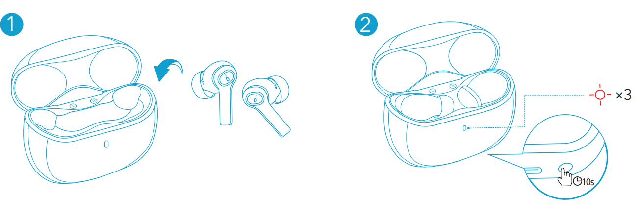 Resetting the earbuds in the charging case