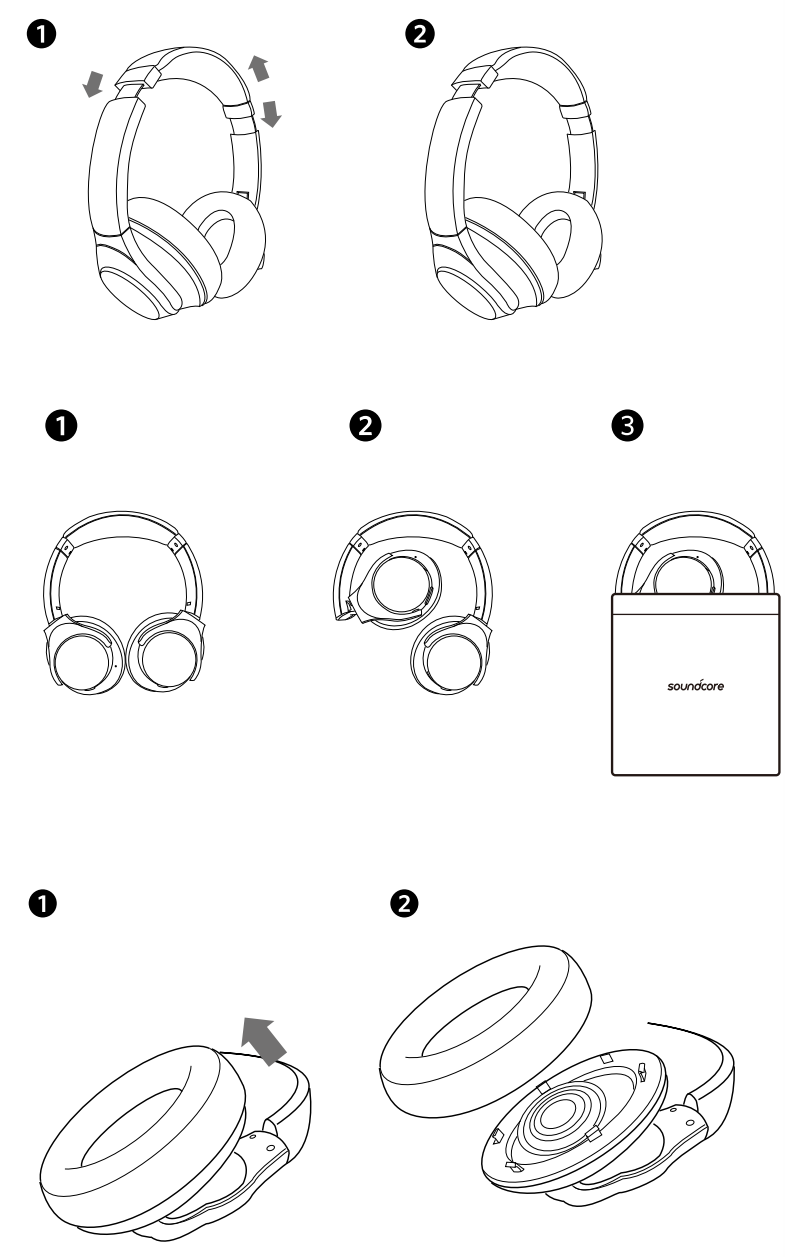 How to adjust the size and fold the headphones