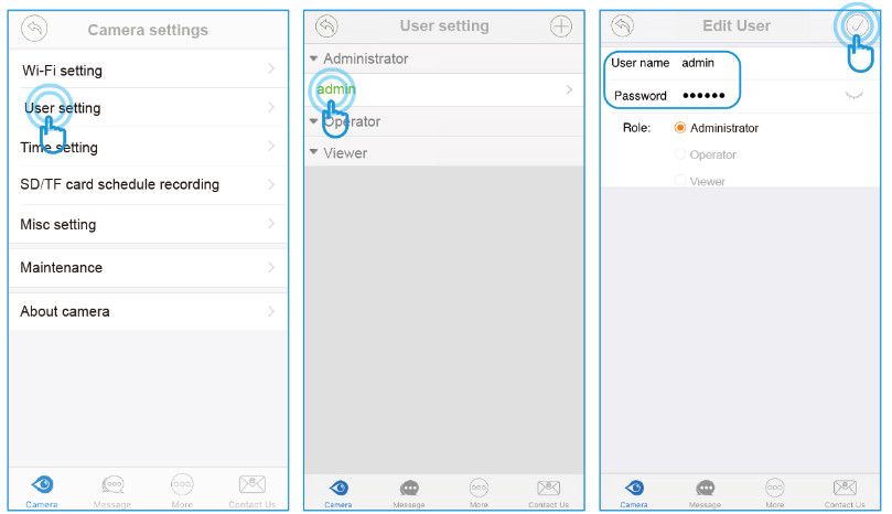Editing user screen