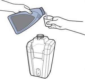 Adding the Bissell formula to the hot water-filled tank