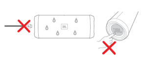 Do not get the charger wet or push the speaker warning