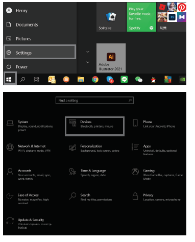 Windows settings menu