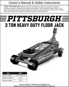 HARBOR FREIGHT 56624 Pittsburgh 3 Ton Heavy Duty Floor Jack manual Image