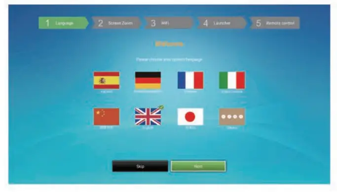 Language selection screen