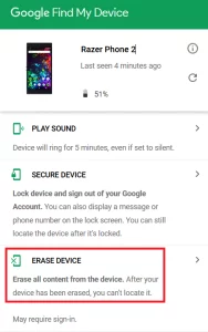 How do I access my Razer Phone if I forgot the security lock code Manual Image