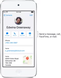 Add and use contact information on iPod touch manual Image