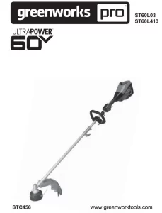 greenworks pro ST60L03 Ultra Power 60v String Trimmer Manual Image